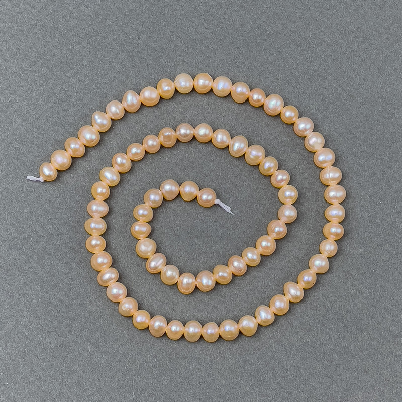 Peach Freshwater Pearls on a Thread d 5-6×5-4mm+-, length 36cm+