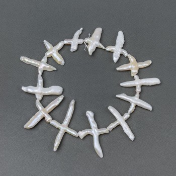 Baroque pearls "Cross" with petrol undertone on a thread d 40×25mm+-, length 38cm+