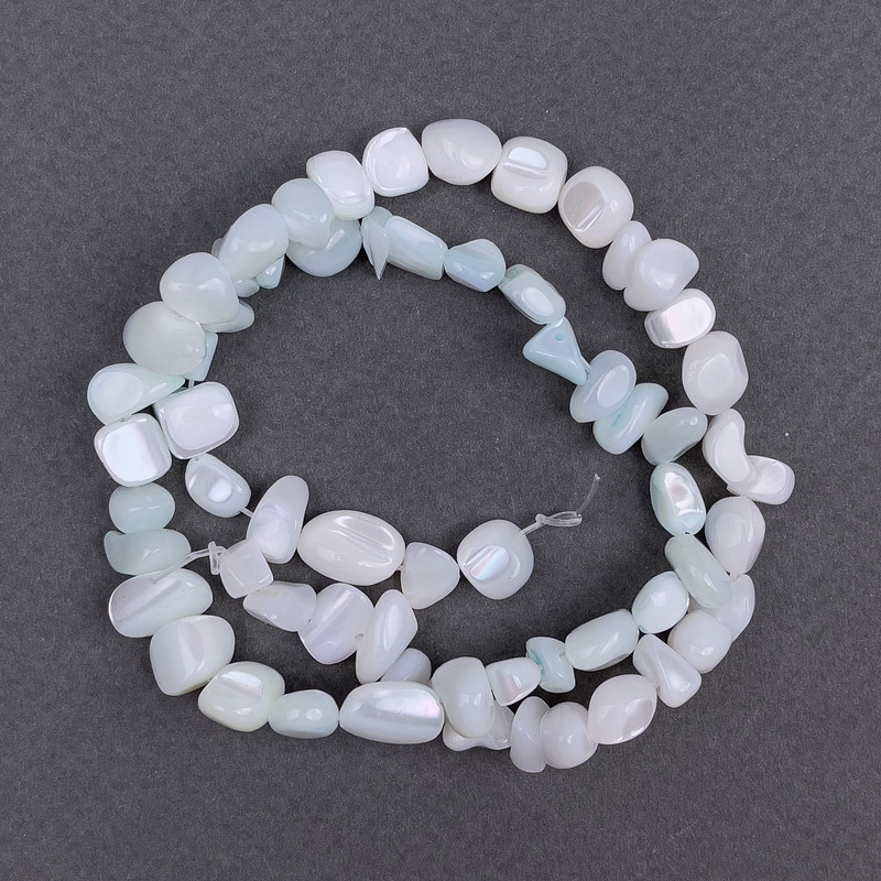 Mother-of-P pearl drilled beads, 8x6mm, 41cm on beading thread