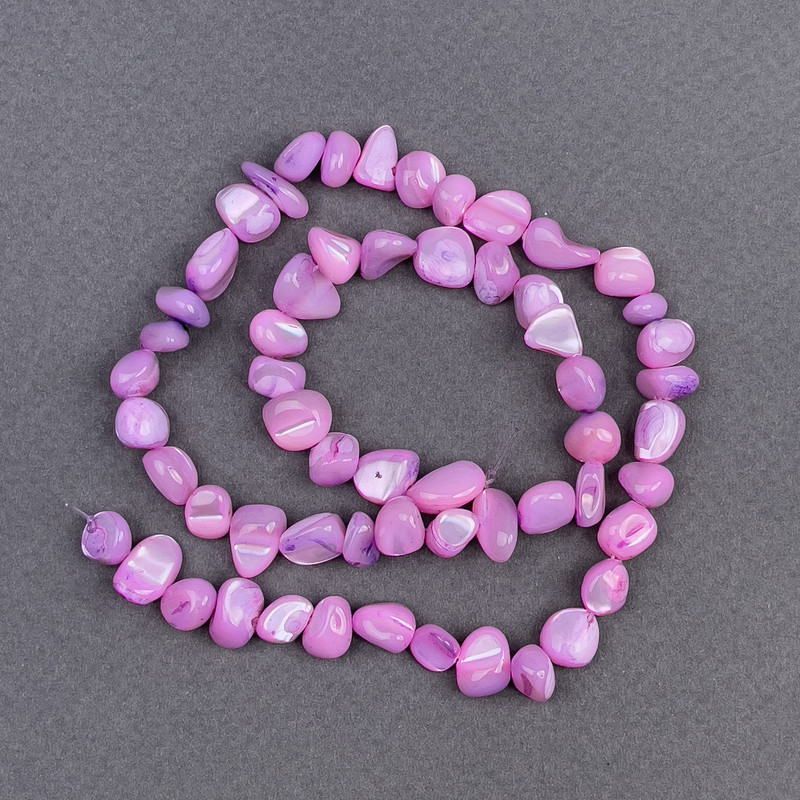 Tinted Mother-of-Pearl Beads Lilac Chip, diameter 8x6mm+/-, length 41cm+/- on fishing line