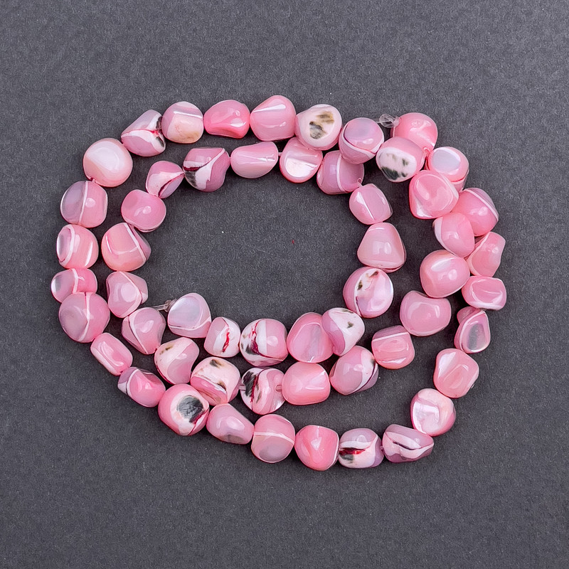 Tinted Mother-of-Pearl Beads Pink Chip, diameter 8x6mm+/-, length 41cm+/- on fishing line