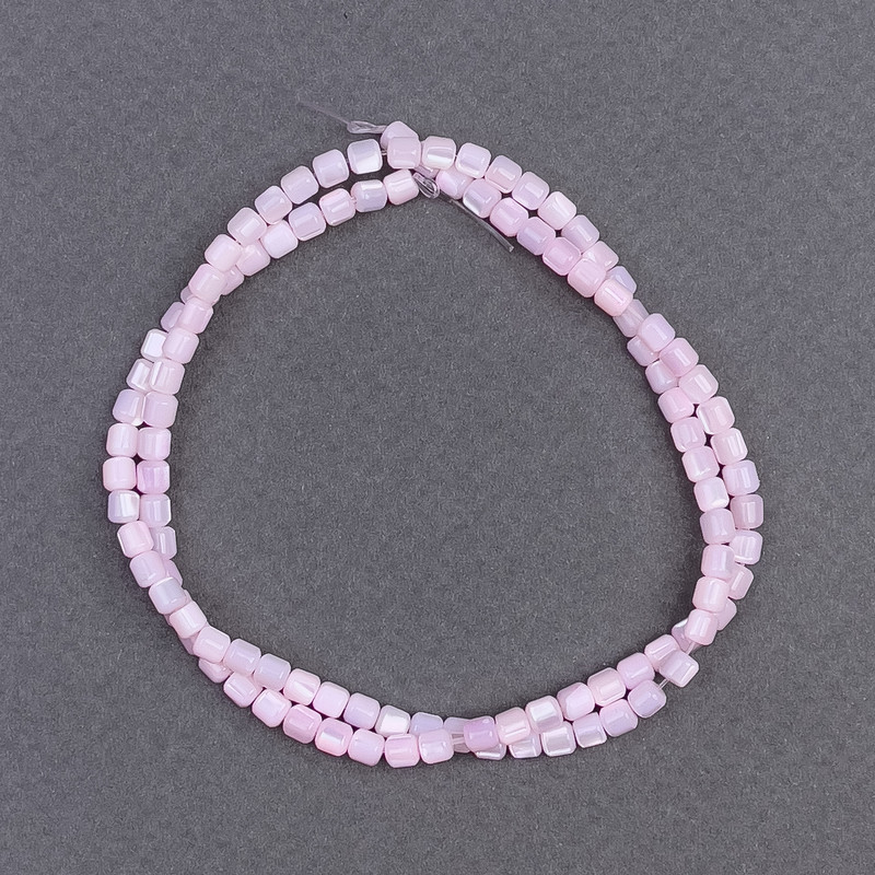 Twisted/Pale Pink Mother-of-Pearl Beads Cylinders, Ø 3.5×3.5 mm, 40 cm length on thread