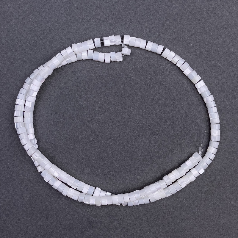 White mother-of-pearl rondelle beads, 4x2 mm diameter, about 40 cm length on thread