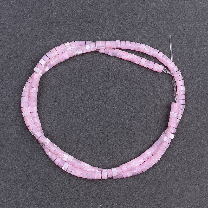 Beads, tinted pink mother-of-pearl disc 4x2mm ±, length 40cm ± on thread