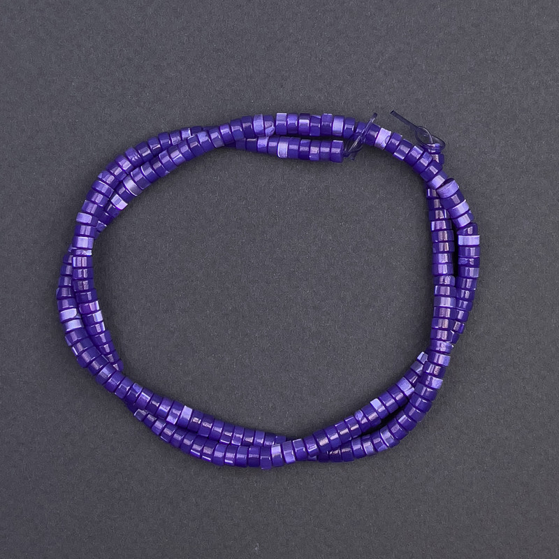 Toned Mother-of-Pearl beads Purple disc shape, 4x2mm diameter, 40cm length on thread