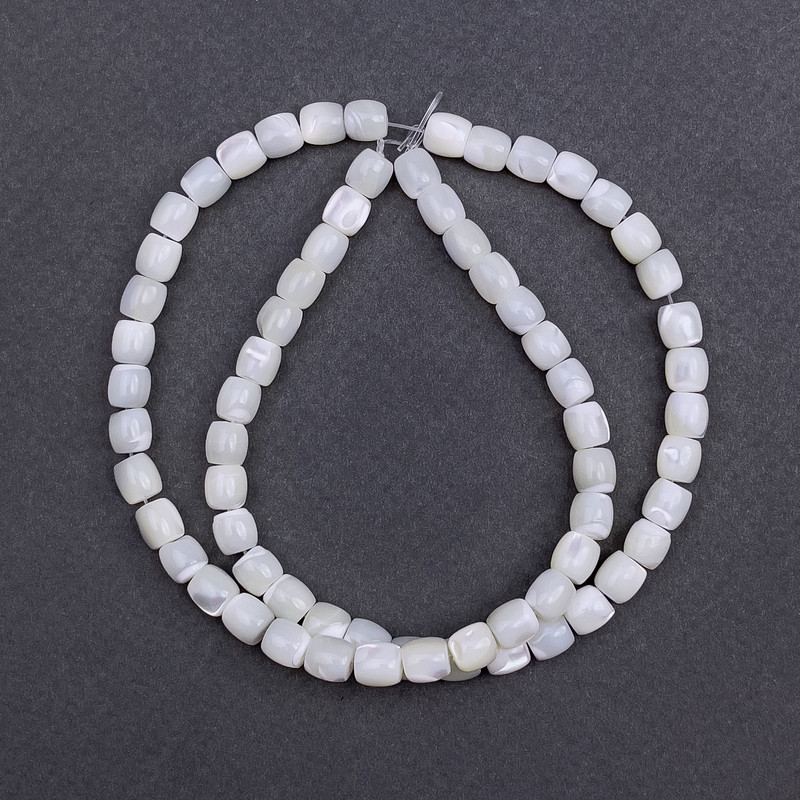 Mother of Pearl Beads Barrel, Diameter 6x6mm+/-, Length 40cm+/- on Nylon Thread