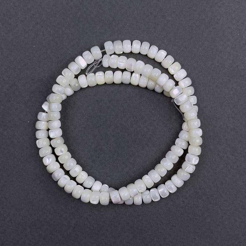 Mother-of-P pearl Beads Smooth rondelle 6x4mm, length 40cm on thread