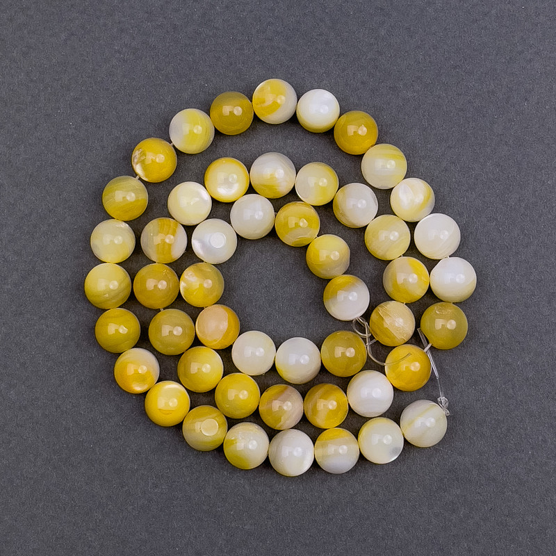 Mother-of-Pearl Yellow Smooth Round Beads, diameter 8mm+/-, length 39cm+/- on fishing line