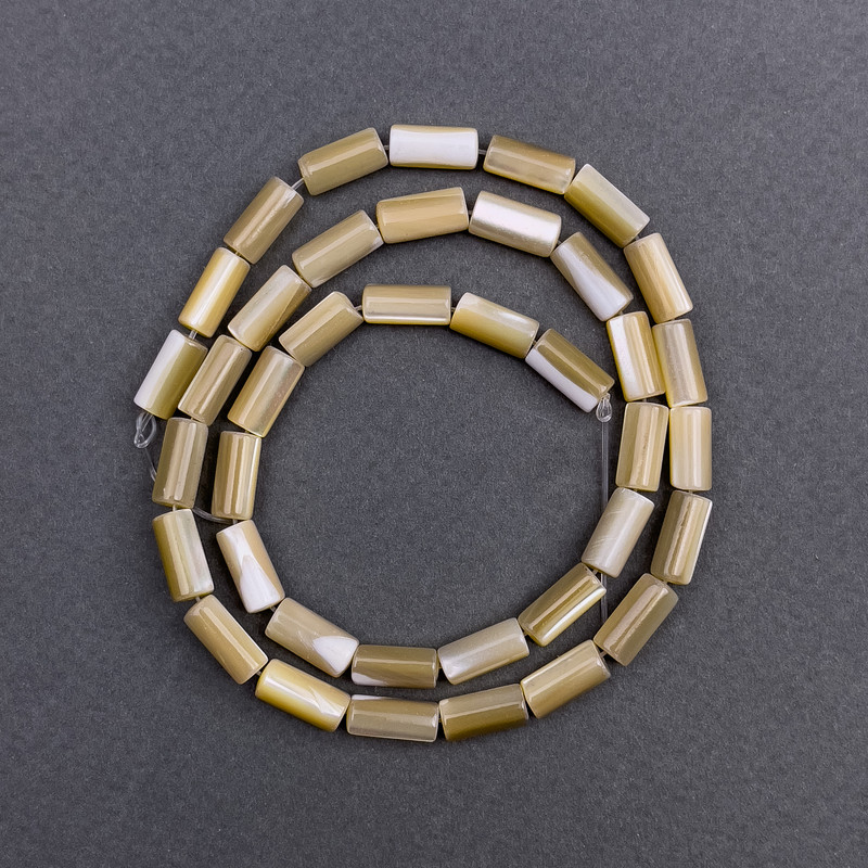 Mother-of-Pearl Beige Cylinder Beads, diameter 5x10mm+/-, length 40cm+/- on fishing line