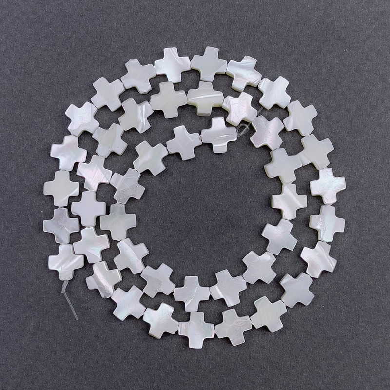 Mother-of-Pearl Cross Beads, diameter 8x8x3mm+-, length 39cm+- on fishing line