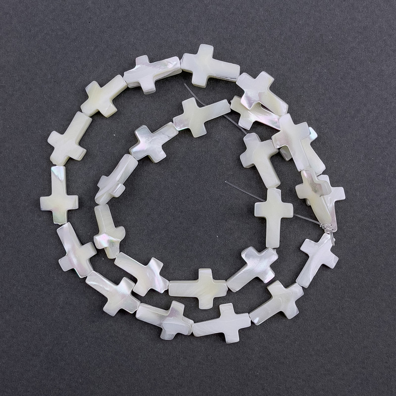 Mother-of-Pearl Cross Beads, size 10x15x3.5mm+-, length 40cm+- on fishing line