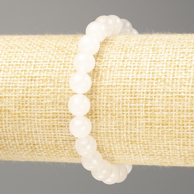 Bracelet White Quartz (synthetic acrylic) smooth ball, diameter 8mm+-, length 18cm (stretch)