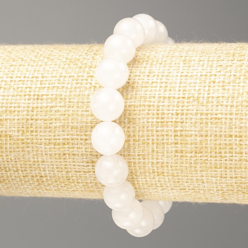 Bracelet White Quartz (artificial acrylic) smooth bead, diameter 10mm±, length 18cm (stretch)