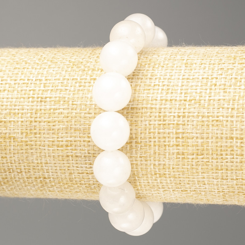 Bracelet White Quartz (plastic acrylic) smooth beads, diameter 12mm±, length 18cm (stretch)