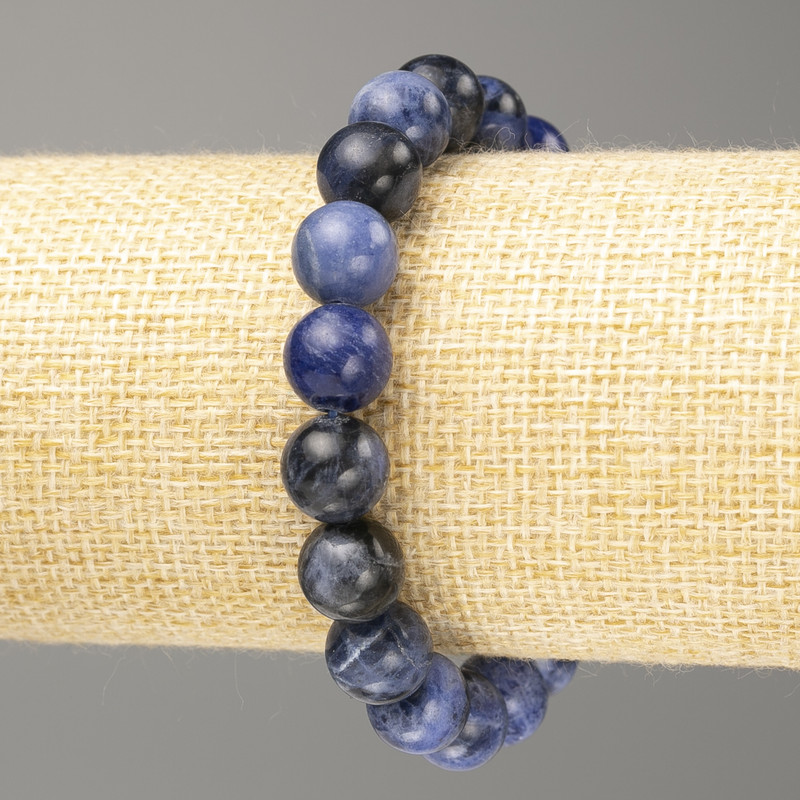 Sodalite Bracelet, natural stone, smooth beads, diameter 10.5mm ±, length 18cm (stretch)