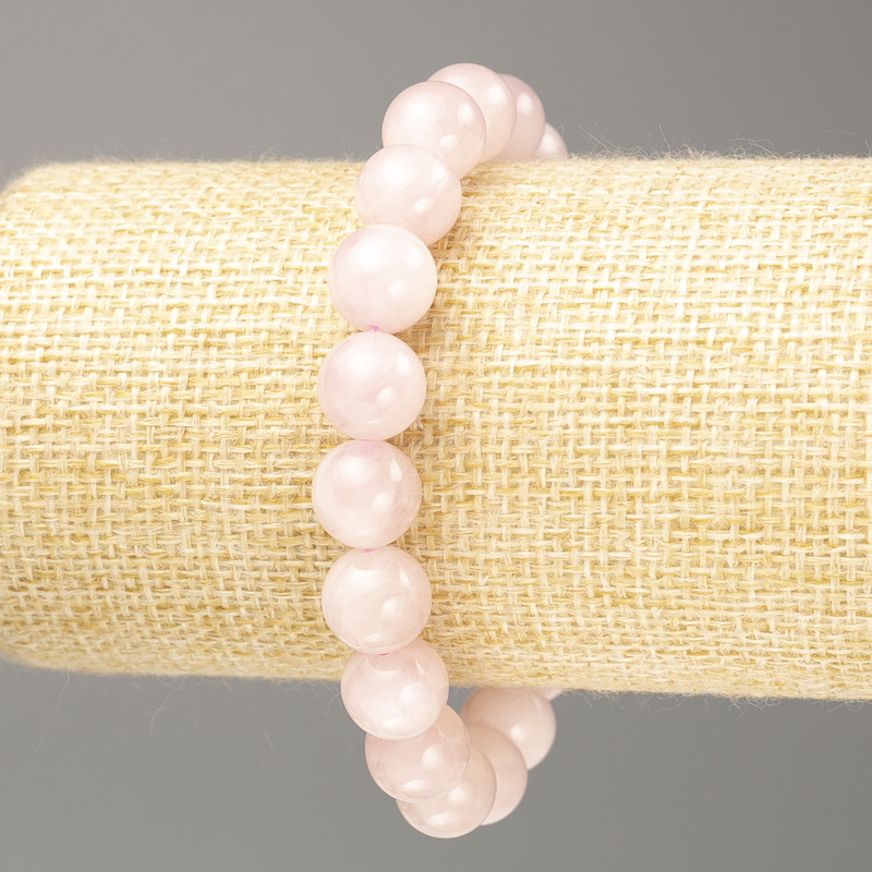 Bracelet Pink Quartz natural stone smooth bead, diameter 10mm±, length 18cm (stretch)