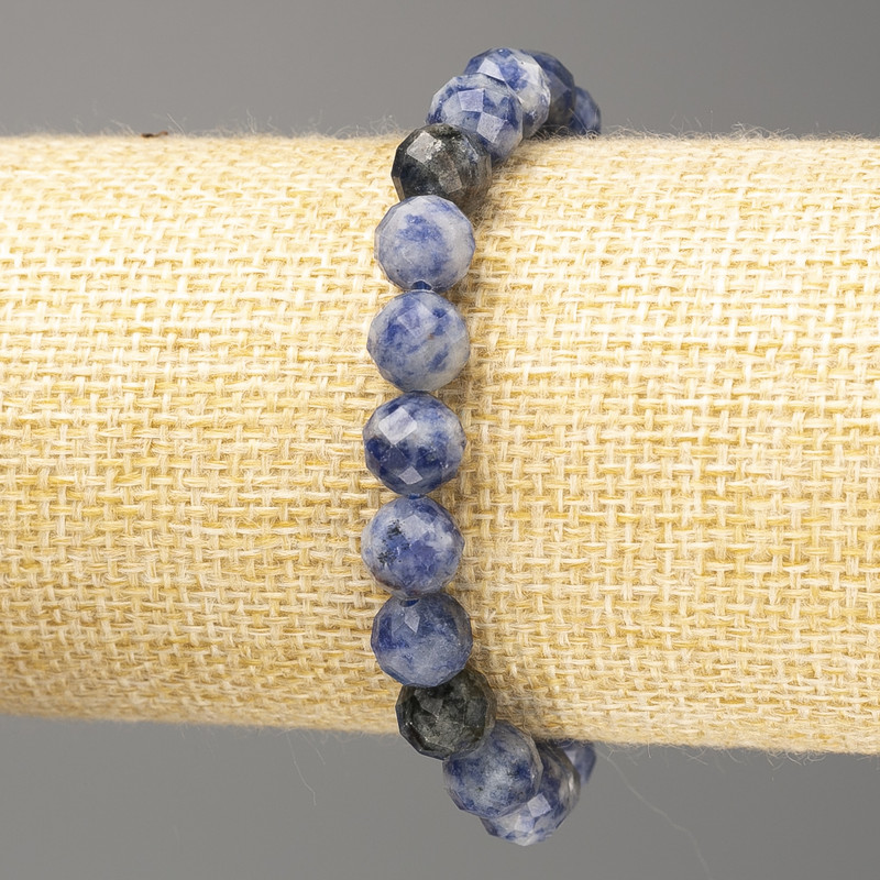 Bracelet Sodalite natural stone faceted sphere, diameter 8mm±, length 18cm (stretch)