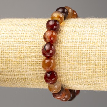 Carnelian Bracelet with Natural Stone, Faceted Bead, 10mm diameter, 18cm length (stretch)