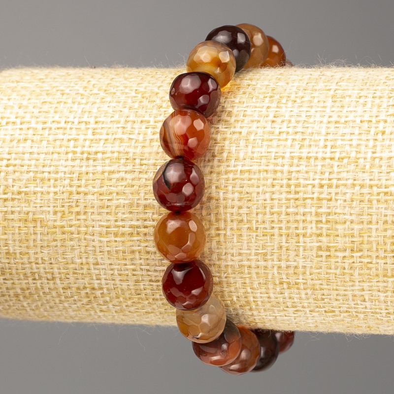 Carnelian Bracelet with Natural Stone, Faceted Bead, 10mm diameter, 18cm length (stretch)