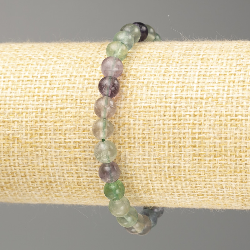 Fluorite natural stone smooth bead bracelet, diameter 6.5mm ±, length 18cm (stretch)