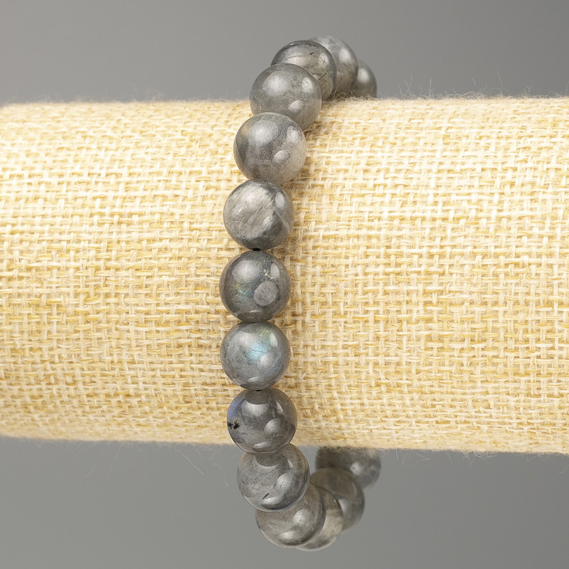 Bracelet Labradorite natural stone smooth bead, diameter 10mm±, length 18cm (stretch)