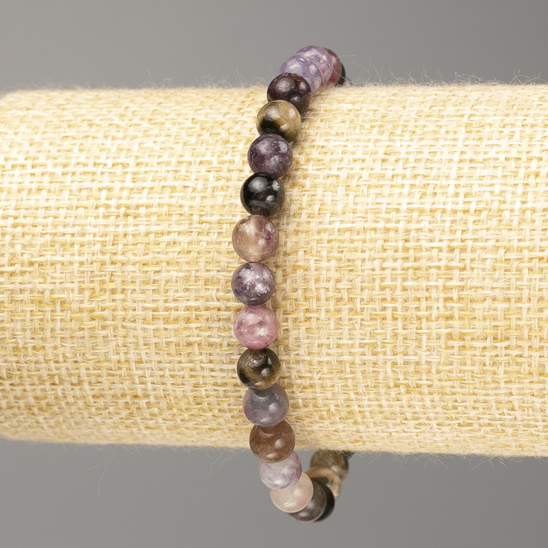 Bracelet Turmaline natural stone smooth bead, diameter 6mm±, length 18cm (stretch)