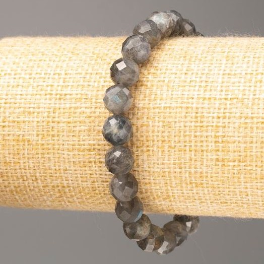 Bracelet Labradorite natural stone faceted bead, diameter 8mm+-, length 18cm (stretch)