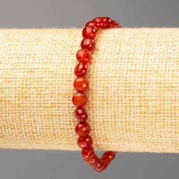 Bracelet Carnelian natural stone faceted coin, diameter 6x5mm, length 18cm (stretch)