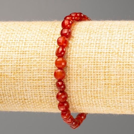 Bracelet Carnelian natural stone faceted coin, diameter 6x5mm, length 18cm (stretch)