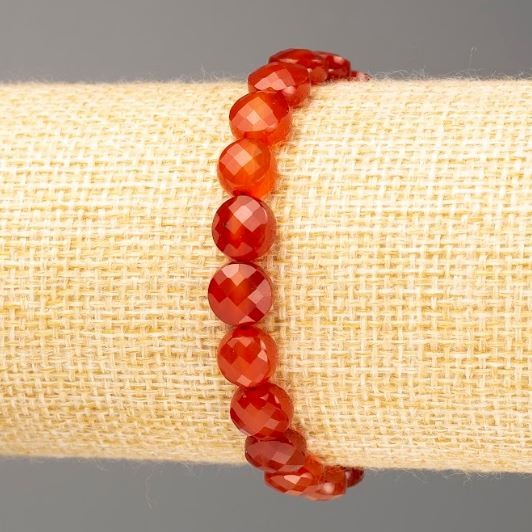 Carnelian Natural Stone Beaded Coin Bracelet, 8x5mm, 18cm (stretch)