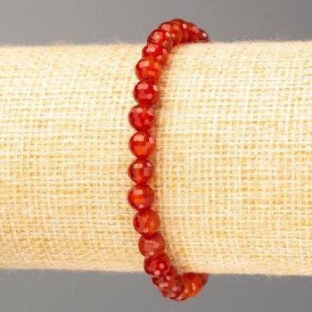Carnelian Bracelet with Natural Stone Beads, faceted round beads 6mm, length 18cm (stretch)