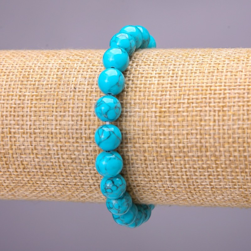 Turquoise (Imitation) Bracelet, smooth round beads, diameter 8(+-)mm, on elastic, length 18cm