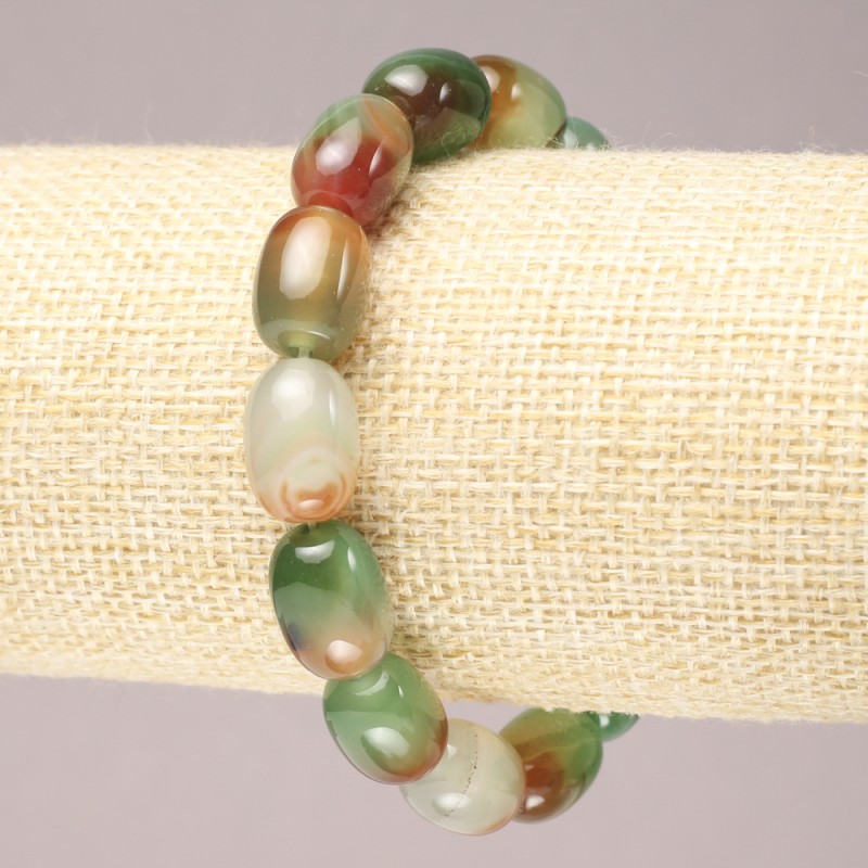 Bracelet on elastic with natural stone Brazilian Agate smooth barrel shape, diameter 14x10mm+