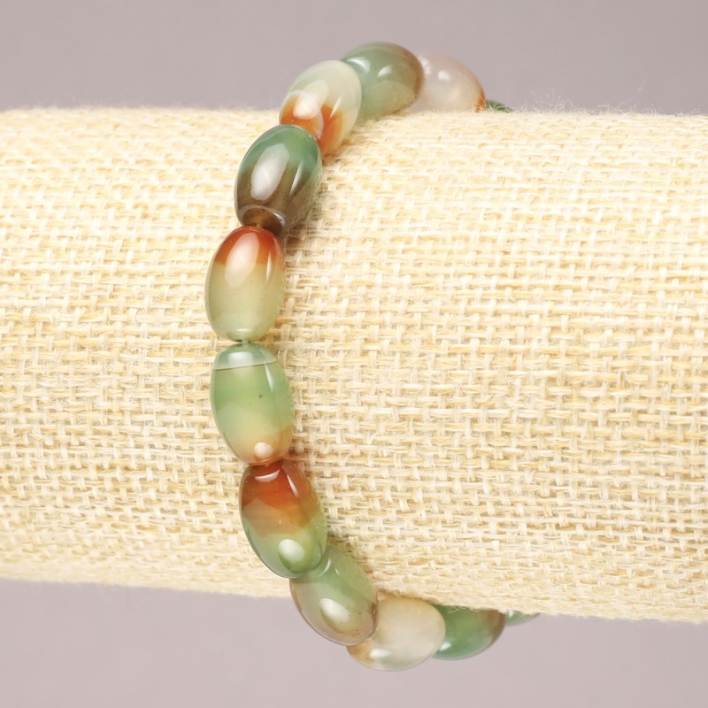 Elastic bracelet of natural stone Brazilian Agate smooth barrel beads, diameter 8x12mm+