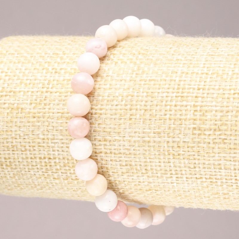 Elastic bracelet with natural stone Pink Opal smooth bead, diameter 6(±)mm