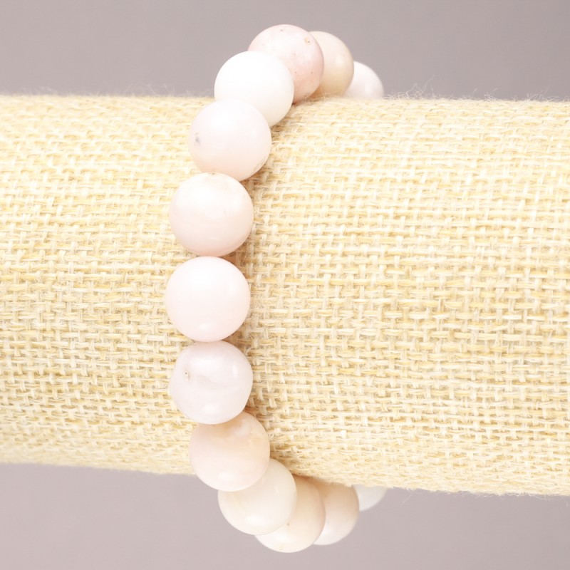 Stretch bracelet with natural stones Pink Opal smooth beads, diameter 10(±)mm