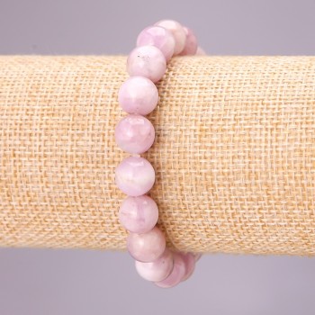 Kunzite Bead Bracelet on Elastic, Smooth Round Beads, 10mm ±, Length 18cm