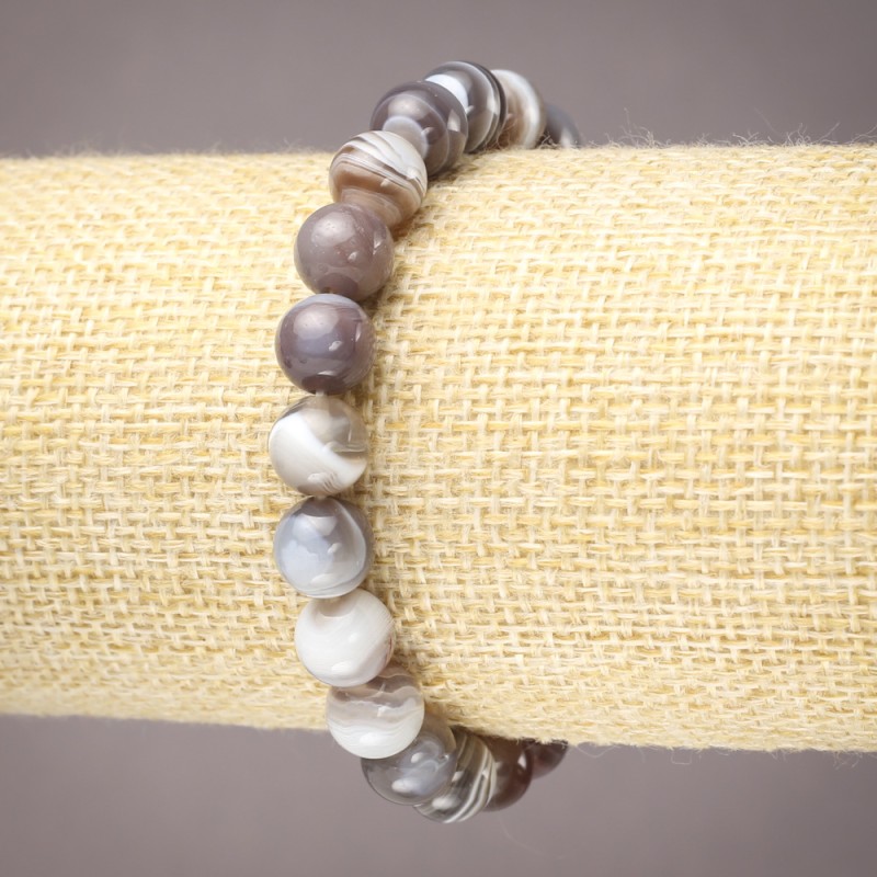 Elastic bracelet made from Botswana agate, smooth round beads 8(±)mm