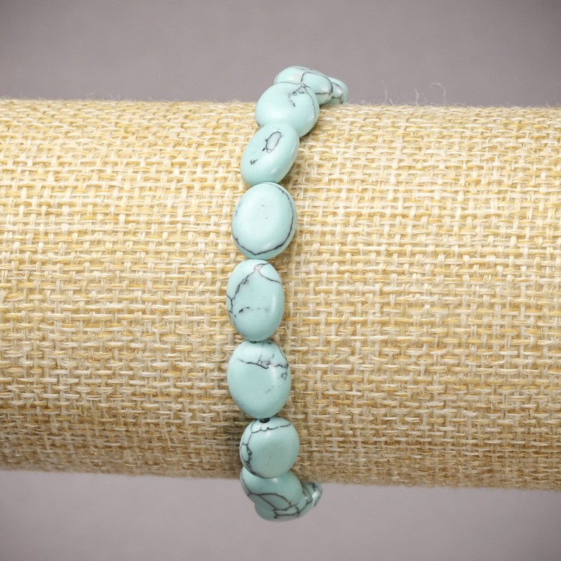 Turquoise Bead Elastic Bracelet Smooth Oval, 10x8mm diameters, 18cm length