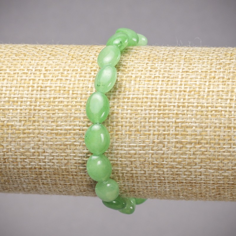 Elasticated bracelet with Chrysoprase natural stone, smooth oval beads 10x8mm, length 18cm