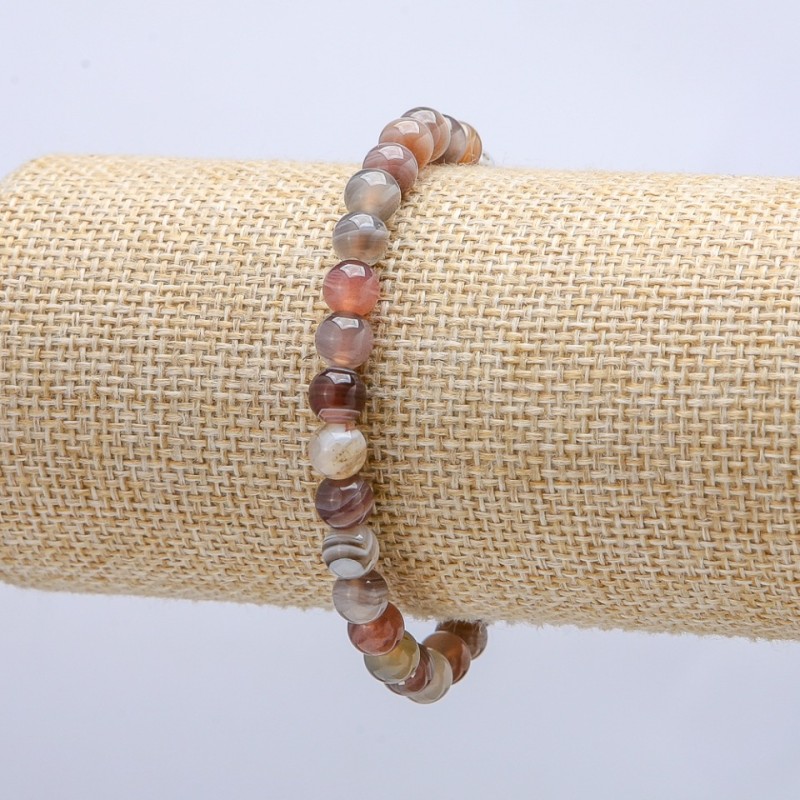 Elastic Bracelet of Botswana Agate with Smooth 6mm Beads, 18cm Circumference