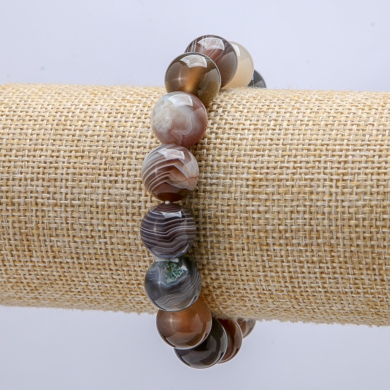 Bracelet on elastic with Botswana agate natural stone, 12mm diameter ±, circumference 18cm+