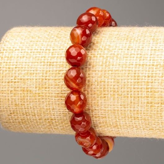 Carnelian Bead Bracelet Natural Stone Granulated Ball, 10mm diameter ±, length 18cm (stretch)