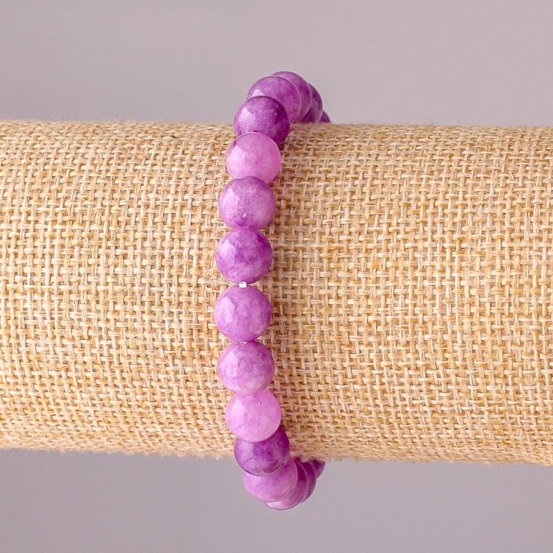 Toned Quartz Bead Bracelet with Amethyst, elastic band, smooth ball, 10mm diameter, 18cm circumference