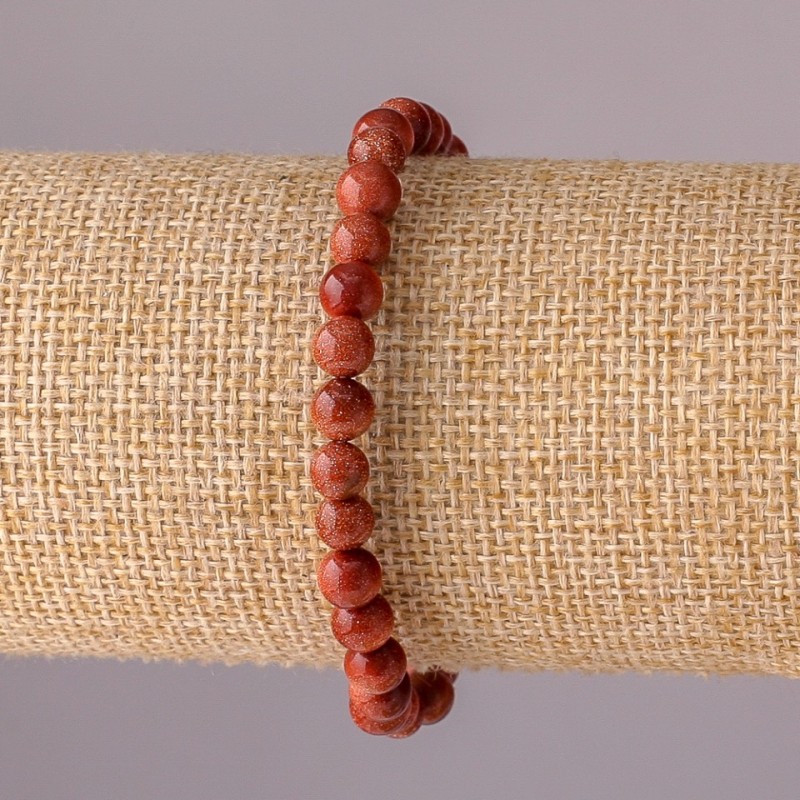Bracelet Aventurine Golden Sand on elastic cord smooth bead, diameter 6mm circumference 18cm