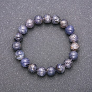 Bracelet made from natural iolite on elastic with smooth beads, diameter 10(±)mm, circumference 18cm