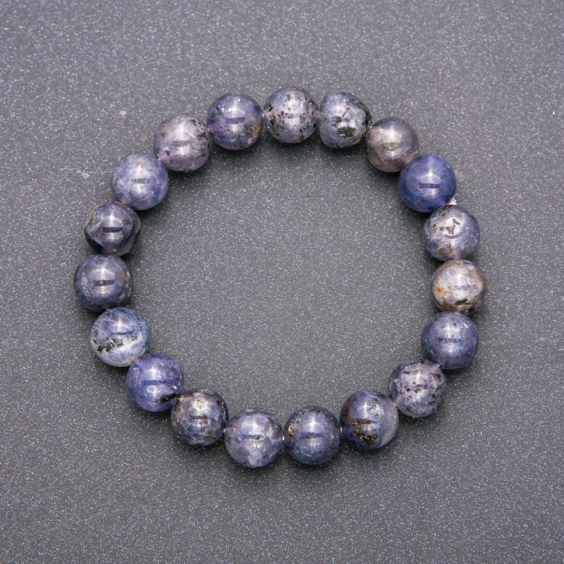 Bracelet made from natural iolite on elastic with smooth beads, diameter 10(±)mm, circumference 18cm