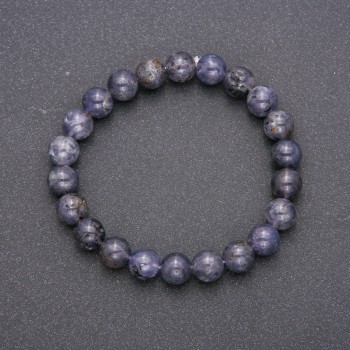 Iolite Natural Stone Bracelet on Elastic, Smooth Beads, 8mm diameter (±)