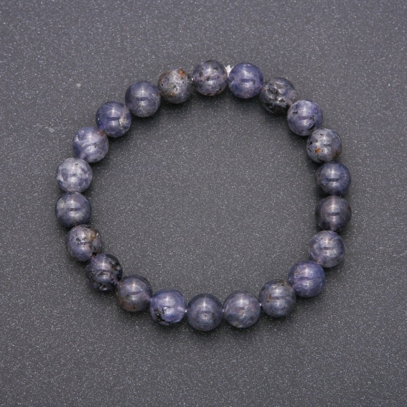 Iolite Natural Stone Bracelet on Elastic, Smooth Beads, 8mm diameter (±)