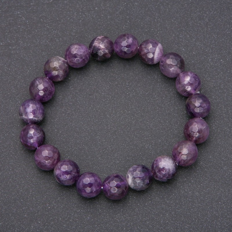 Bracelet with natural stone Amethyst faceted round bead, diameter 10(±)mm, circumference 18cm, on elastic
